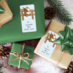 Cowboy Hat with Poinsettias On Fence Christmas Label