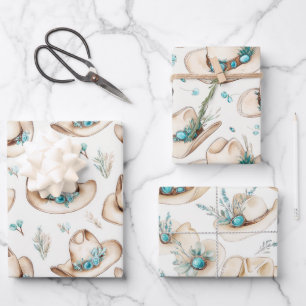 Cowboy Hats Western Turquoise Jewellery Wrapping Paper Sheet