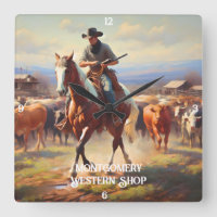 Cowboy Herding Cattle on Horseback