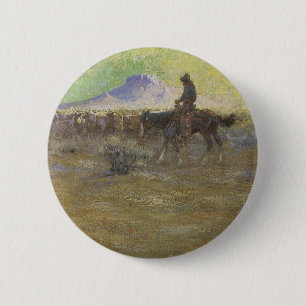 Cowboy Herding Cattle on the Range by Lon Megargee 6 Cm Round Badge