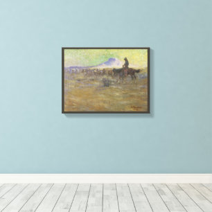 Cowboy Herding Cattle on the Range by Lon Megargee Canvas Print