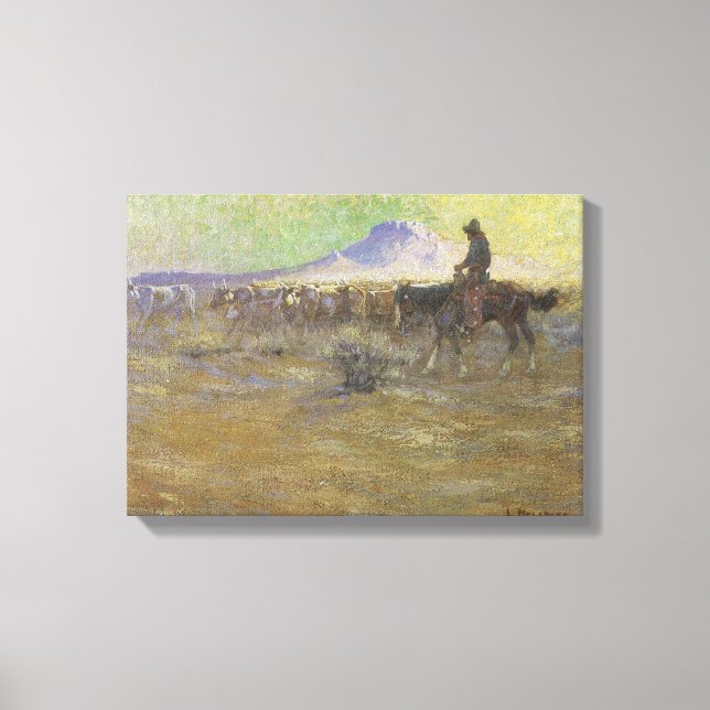 Cowboy Herding Cattle on the Range by Lon Megargee Canvas Print (Front)