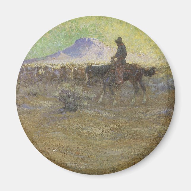 Cowboy Herding Cattle on the Range by Lon Megargee Magnet (Front)