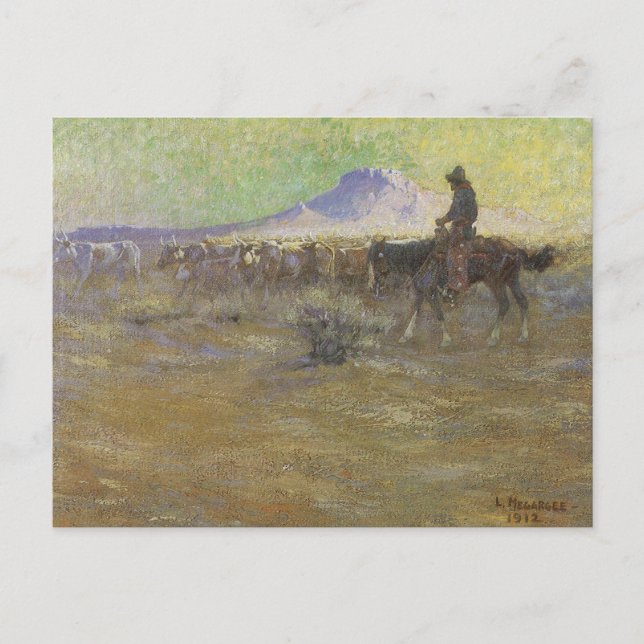 Cowboy Herding Cattle on the Range by Lon Megargee Postcard (Front)
