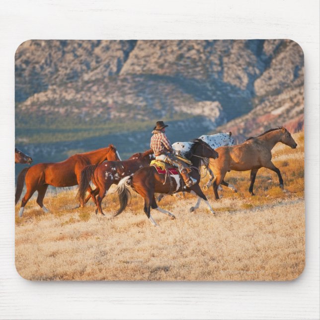 Cowboy herding wild horses 2 mouse mat (Front)