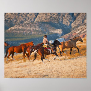 Cowboy herding wild horses 2 poster