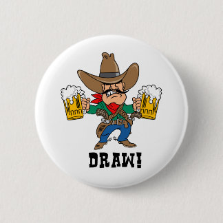 Cowboy Holding Beer Mugs 6 Cm Round Badge