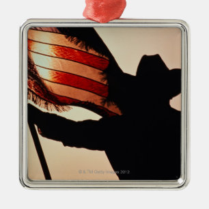 Cowboy holding Stars and Stripes, silhouette, Metal Tree Decoration