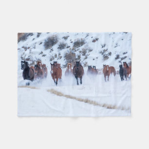 Cowboy Horse Drive Hideout Ranch Shell, Wyoming Fleece Blanket