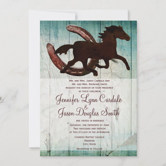 Cowboy Horse Horseshoe Country Wedding Invitations (Front)