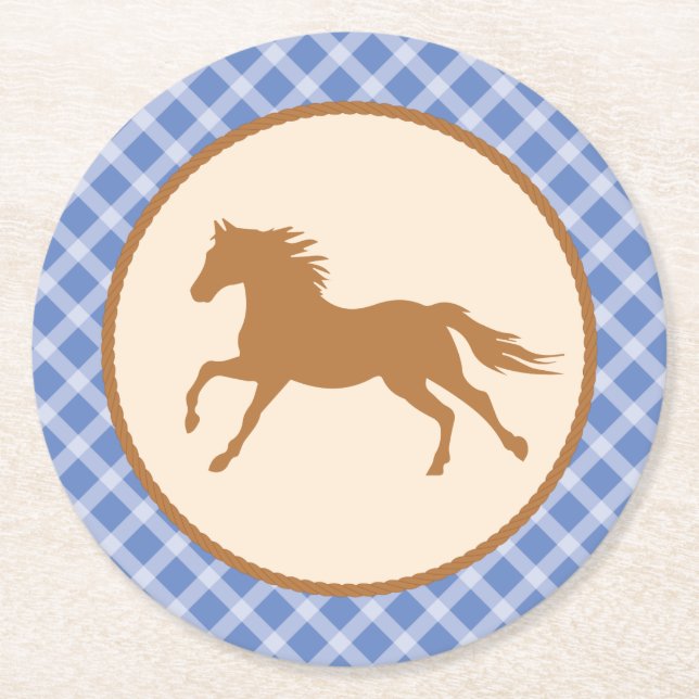 Cowboy Horse Kid's Birthday Party Theme Round Paper Coaster (Front)