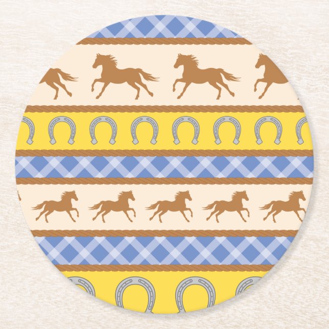 Cowboy Horse Kid's Birthday Party Theme Round Paper Coaster (Front)