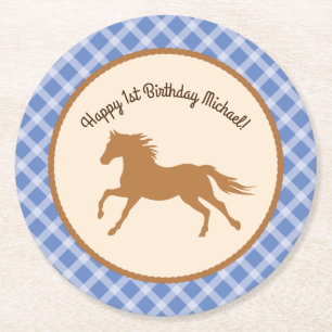 Cowboy Horse Kid's Birthday Party Theme Round Paper Coaster