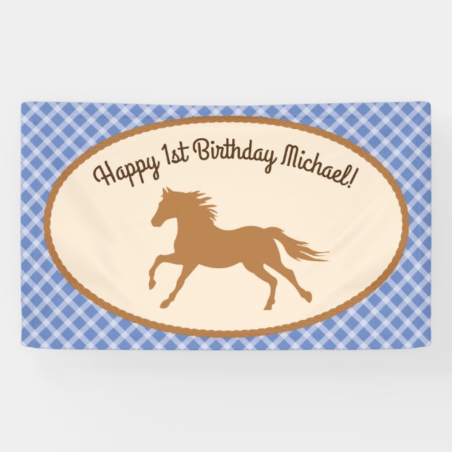 Cowboy Horse Pony Cute 1st Birthday Party Theme Banner (Horizontal)