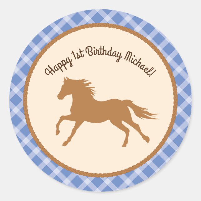 Cowboy Horse Pony Cute 1st Birthday Party Theme Classic Round Sticker (Front)