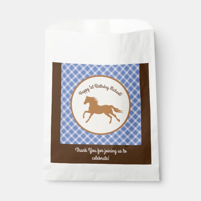 Cowboy Horse Pony Cute 1st Birthday Party Theme Favour Bags (Front)