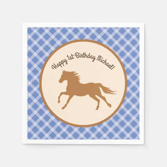 Cowboy Horse Pony Cute 1st Birthday Party Theme Napkin (Front)