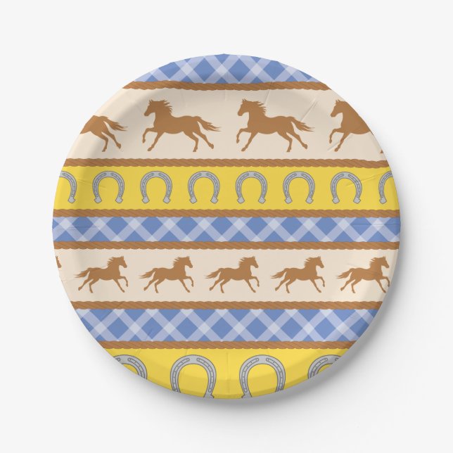 Cowboy Horse Pony Cute 1st Birthday Party Theme Paper Plate (Front)