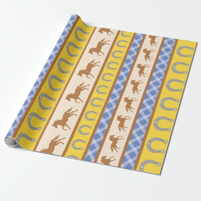 Cowboy Horse Pony Cute 1st Birthday Party Theme Wrapping Paper (Unrolled)