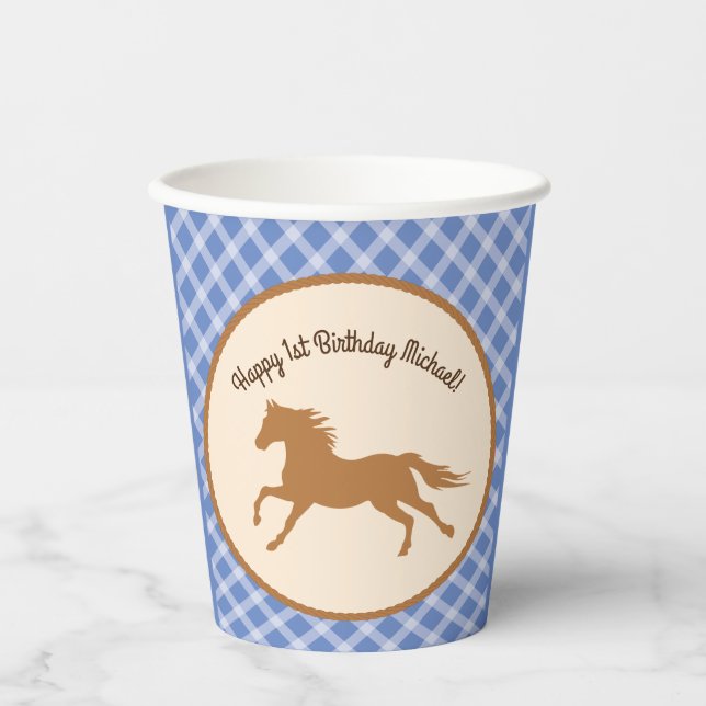 Cowboy Horse Pony Cute Kids 1st Birthday Party Paper Cups (Front)
