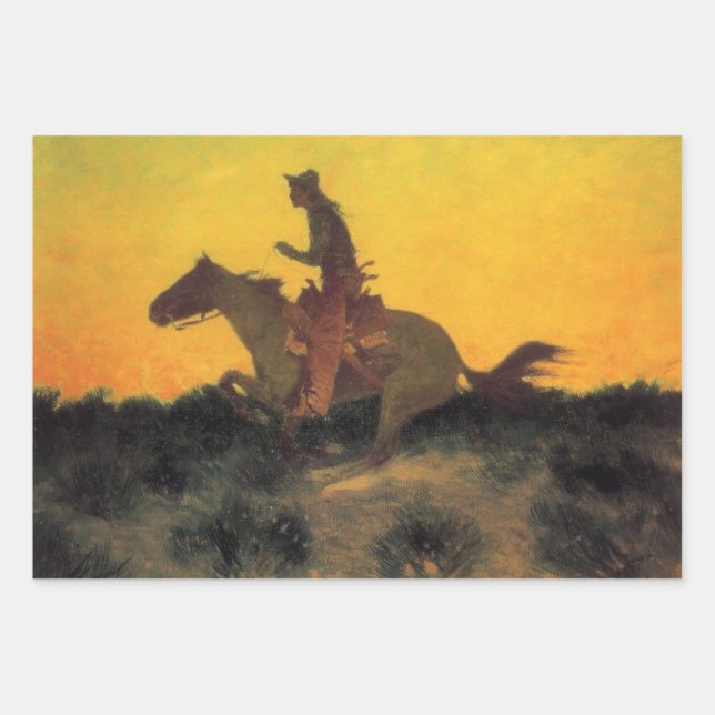 Cowboy Horse Rider Against the Sunset Wrapping Paper Sheet (Front)