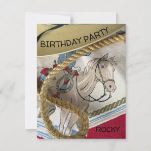 Cowboy horse saddle hat rope sheriff birthday Invitation
