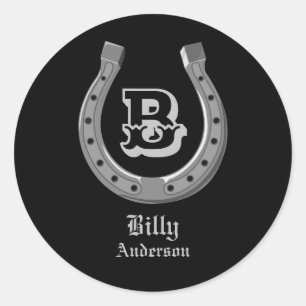 Cowboy Horse Shoe Personalised Monogram Classic Round Sticker