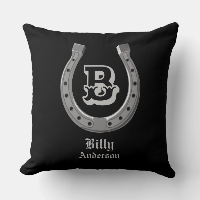 Cowboy Horse Shoe Personalised Monogram Cushion (Front)
