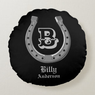 Cowboy Horse Shoe Personalised Monogram Round Cushion