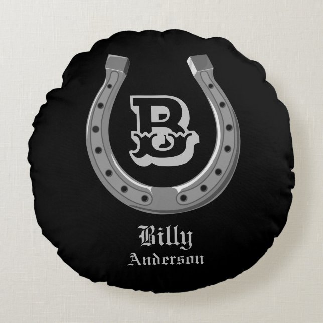 Cowboy Horse Shoe Personalised Monogram Round Cushion (Front)