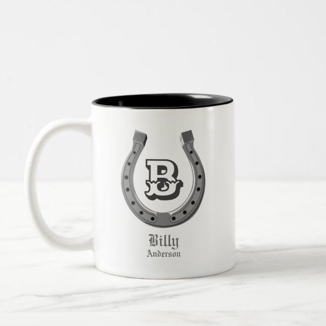 Cowboy Horse Shoe Personalised Monogram Two-Tone Coffee Mug (Left)