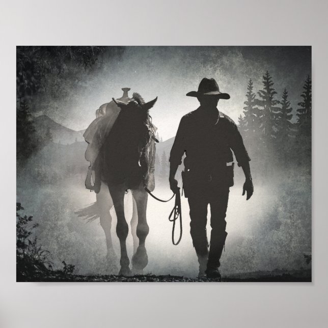 Cowboy Horse Silhouette Decoupage Print (Front)