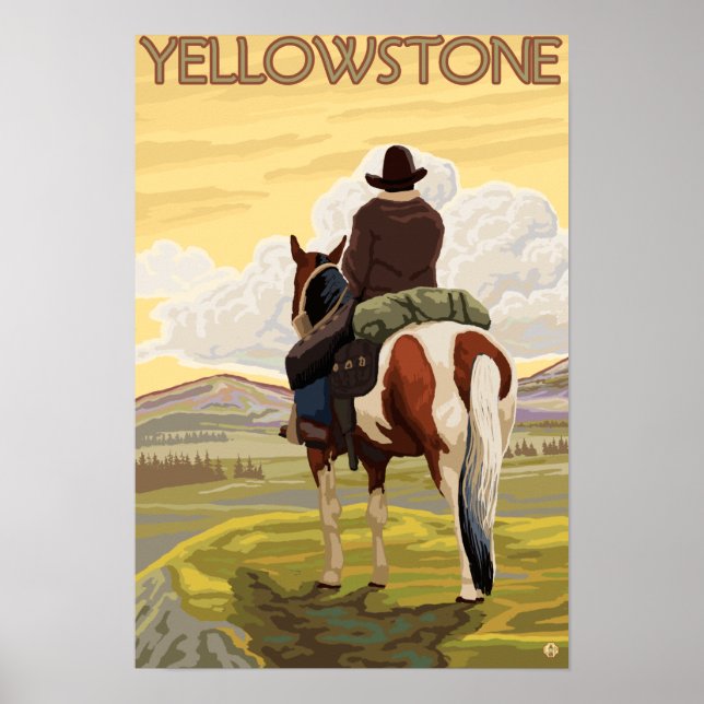Cowboy & Horse - Yellowstone National Park Poster (Front)