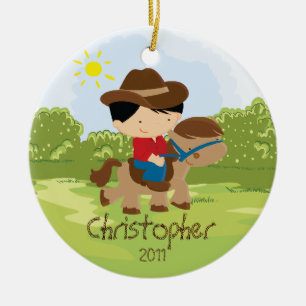 Cowboy Horseback Rider Boy Christmas Ornament