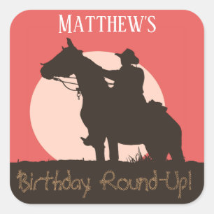 Cowboy Horseback Riding Birthday Party Square Sticker