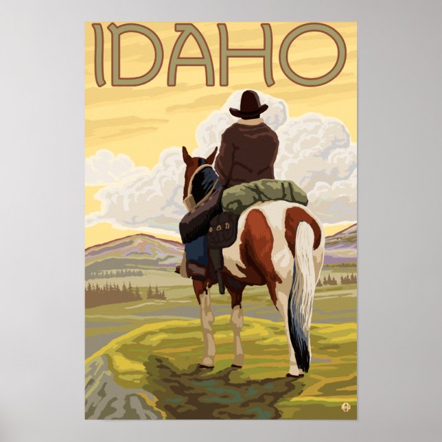 Cowboy & HorseIdahoVintage Travel Poster (Front)