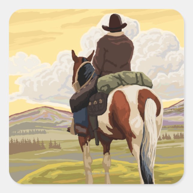 Cowboy & HorseMontanaVintage Travel Poster Square Sticker (Front)