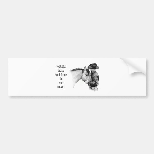 Cowboy: Horses: Hoof Prints: Pencil Drawing Bumper Sticker (Front)