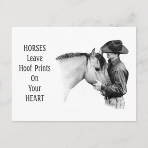 Cowboy: Horses: Hoof Prints: Pencil Drawing Postcard