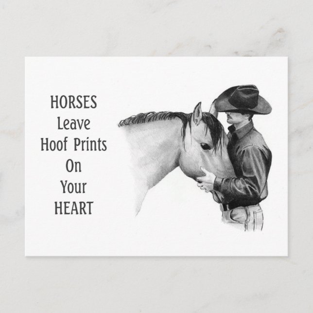 Cowboy: Horses: Hoof Prints: Pencil Drawing Postcard (Front)