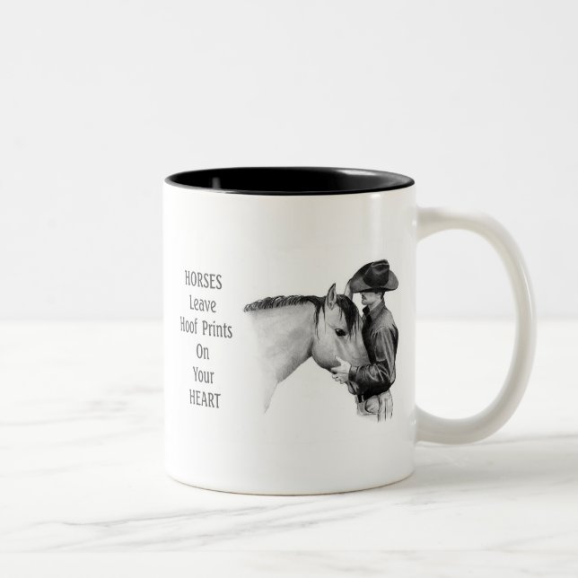 Cowboy: Horses: Hoof Prints: Pencil Drawing Two-Tone Coffee Mug (Right)