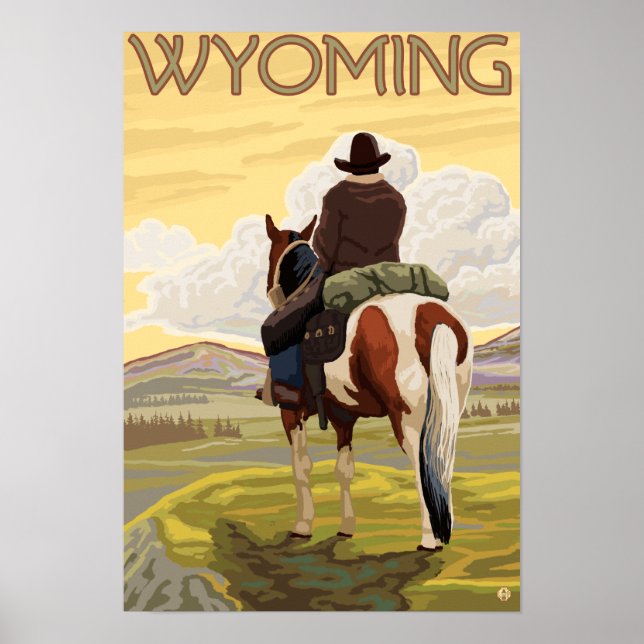 Cowboy & HorseWyomingVintage Travel Poster (Front)