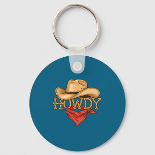 Cowboy Howdy Rope Hat Bandana Western Rodeo Design Key Ring