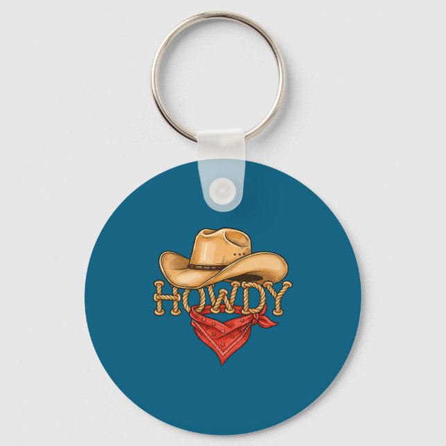 Cowboy Howdy Rope Hat Bandana Western Rodeo Design Key Ring (Front)