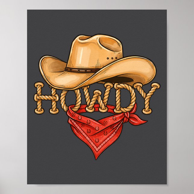 Cowboy Howdy Rope Hat Bandana Western Rodeo Design Poster (Front)