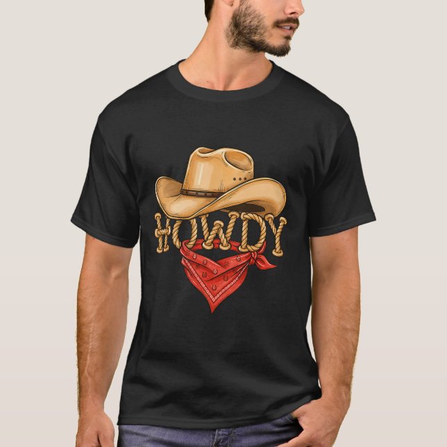 Cowboy Howdy Rope Hat Bandana Western Rodeo Design T-Shirt (Front)