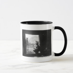 Cowboy in a doorway with horses mug
