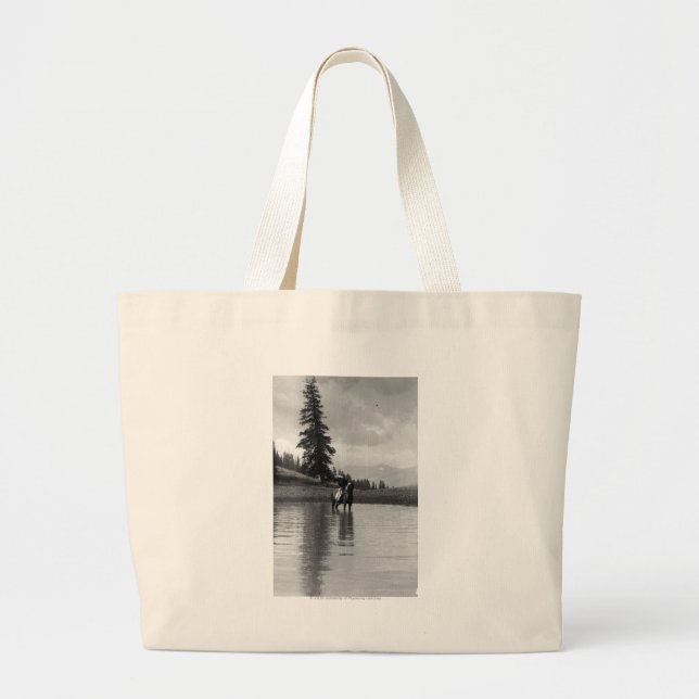 Cowboy in a pond large tote bag (Front)
