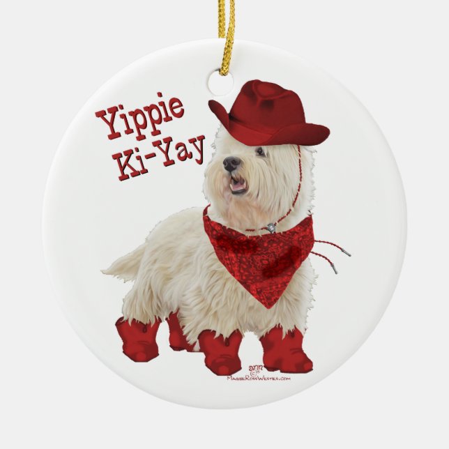 Cowboy in Boots Ceramic Tree Decoration (Front)