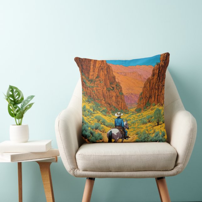 Cowboy in Copper Canyon | Tintin Style Art" Cushion (Chair)